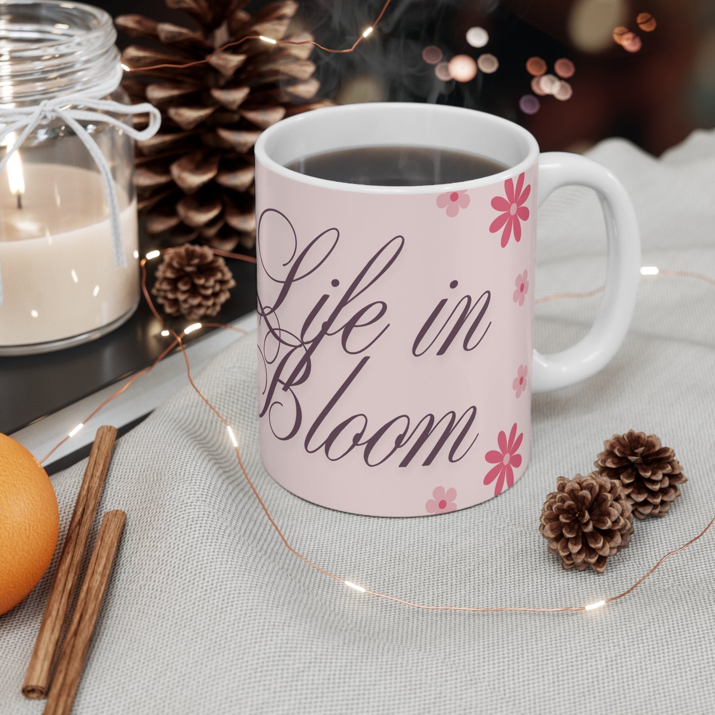 Inspirational Floral Mug - Live Life Full, Gift for Empowerment, Motivational Coffee Cup, Spring Decor, Flower Lover's Gift