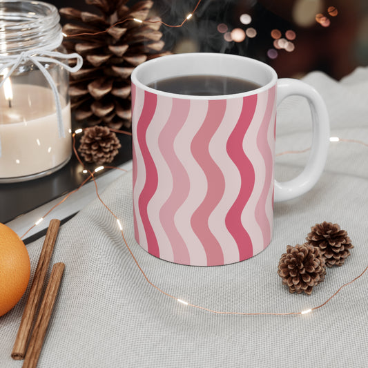 Pink Wave Pattern 11oz Mug, Gift for Her, Coffee Cup, Valentine's Day, Pink Waves, Trendy Drinkware, Home Decor